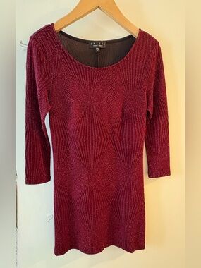 Trixxi Women's Burgundy/Holiday Red Sparkle Long Sleeve Glitter Bodycon Dress